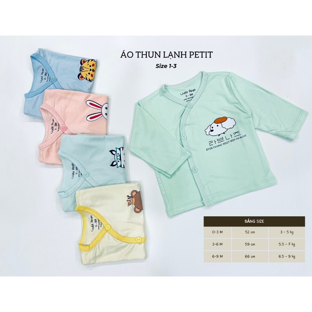 Combo 5 áo dài tay vải thun lạnh Petit, mát mẻ, thấm hút mồ hôi, mềm mịn cho các bé sơ sinh  0-9m tuổi TTO01 3Sbaby