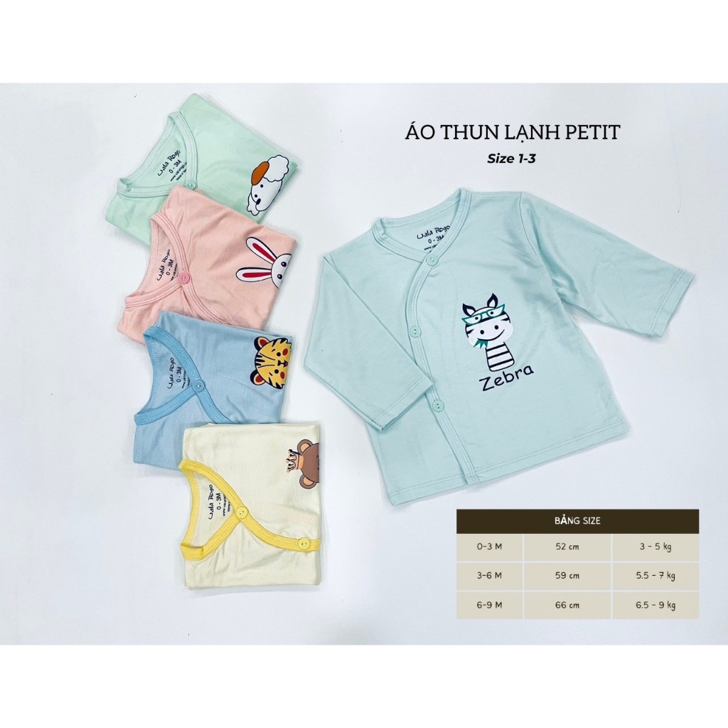 Combo 5 áo dài tay vải thun lạnh Petit, mát mẻ, thấm hút mồ hôi, mềm mịn cho các bé sơ sinh  0-9m tuổi TTO01 3Sbaby