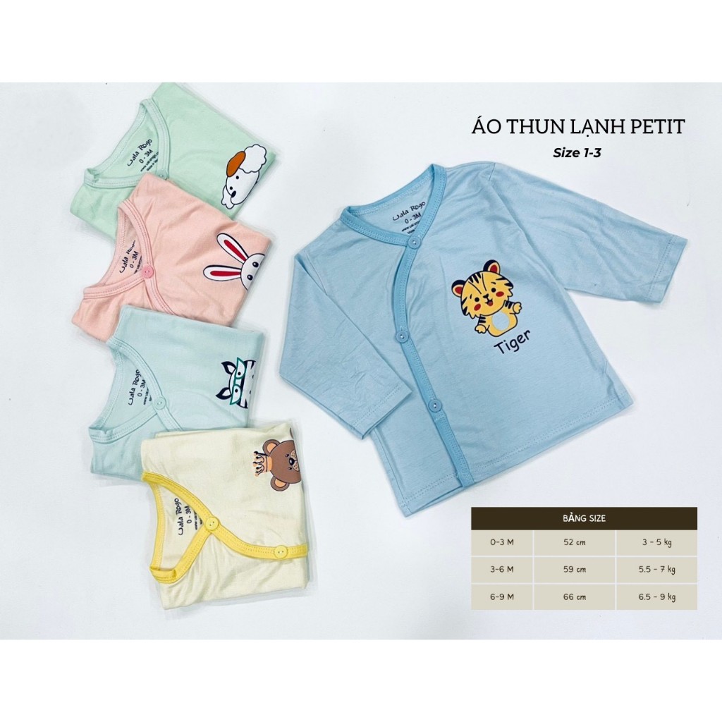Combo 5 áo dài tay vải thun lạnh Petit, mát mẻ, thấm hút mồ hôi, mềm mịn cho các bé sơ sinh  0-9m tuổi TTO01 3Sbaby