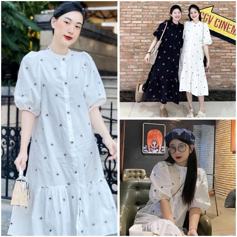 [SẴN] VÁY MAXI TRẮNG THÊU HOA DÁNG DÀI ĐI BIỂN, ĐẦM BẦU MÀU ĐEN (KÈM ẢNH THẬT)