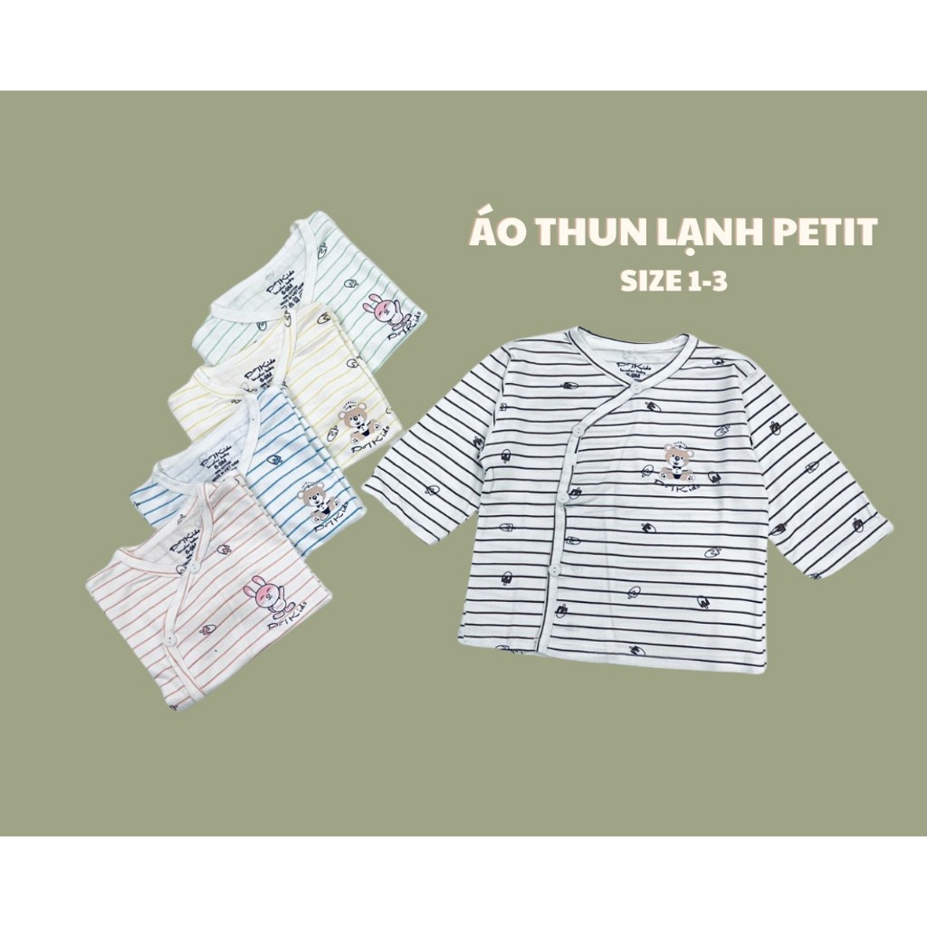 Sét 5 áo thun lạnh Petit kẻ, vải mát, mịn, thấm hút mồ hôi, họa tiết đáng yêu cho bé TTO02 3S Baby