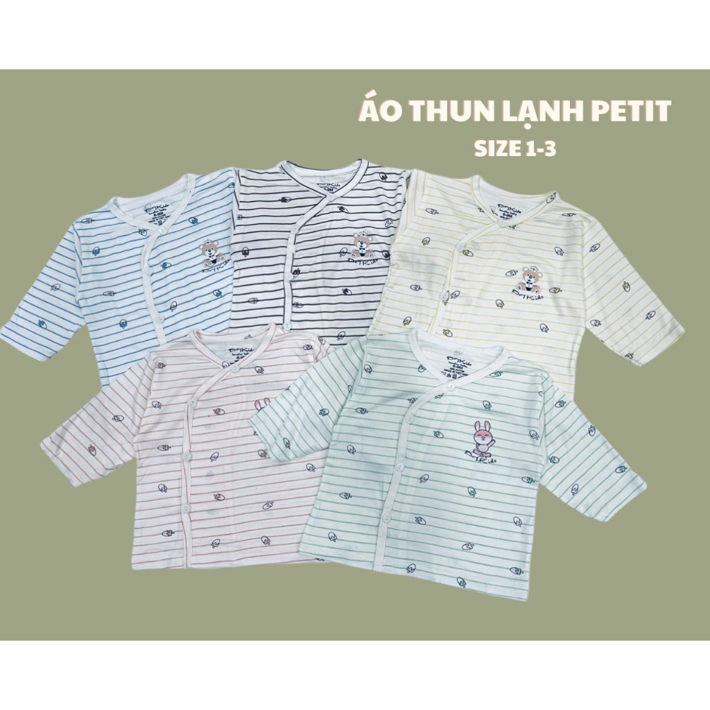 Sét 5 áo thun lạnh Petit kẻ, vải mát, mịn, thấm hút mồ hôi, họa tiết đáng yêu cho bé TTO02 3S Baby