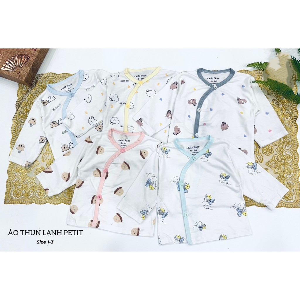 Sét 5 áo thun lạnh vải Petit hình gấu chibi, vải mát, mịn, thấm hút mồ hôi, họa tiết đáng yêu cho bé TTO03 - 3S Baby