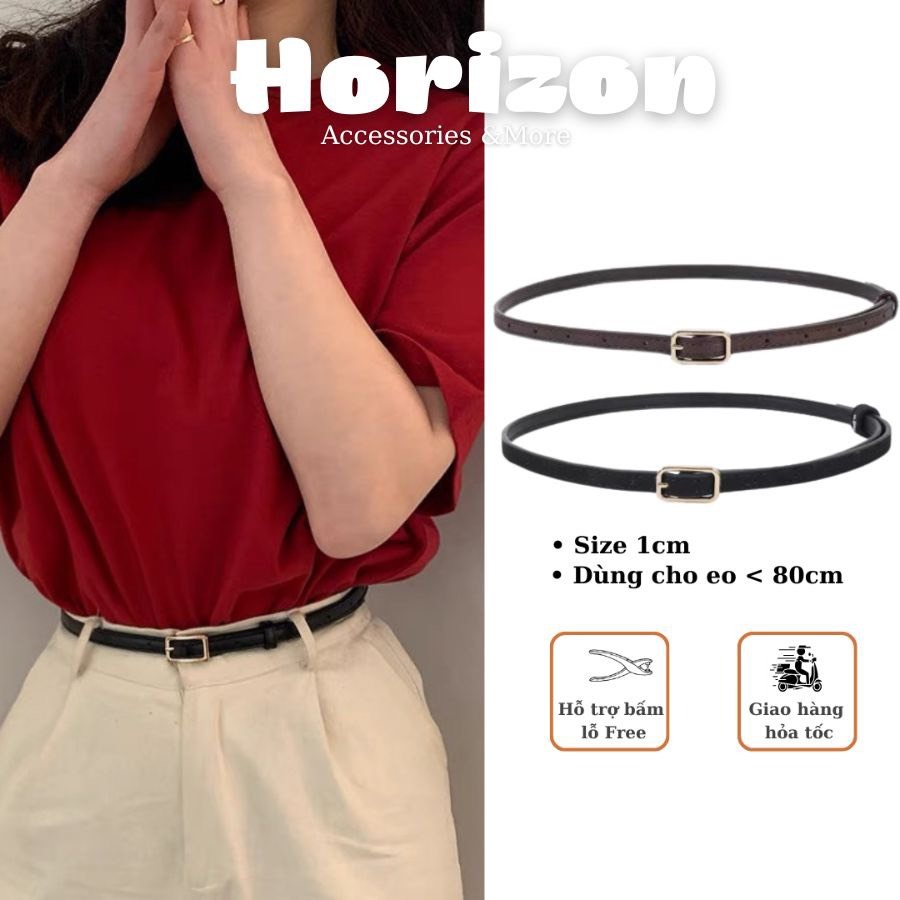 Thắt lưng nữ nhỏ xíu mini mặt chữ nhật 1CM Horizon - Dây nịt thắt lưngđai váy áo bản nhỏ Basic đơn giản