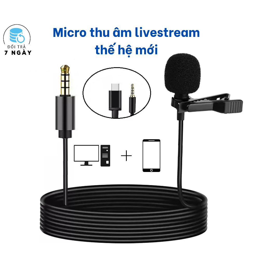 Micro cài áo có dây cổng type C 3.5mm microphone cho điện thoại Samsung ...