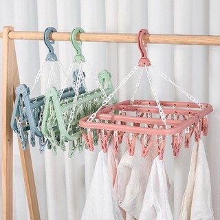 Mắc dù phơi quần áo vuông kẹp tròn, Móc chùm phơi đồ tiện dụng gấp gọn