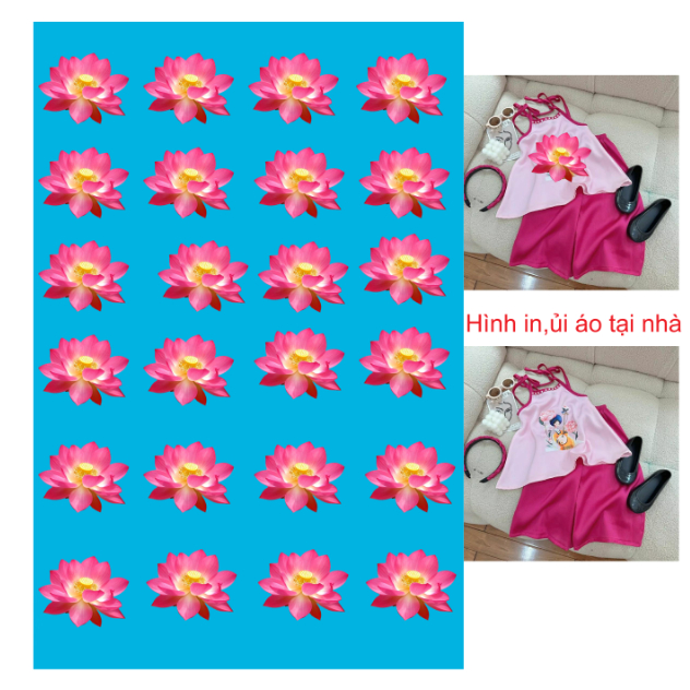 [Hình in ep nhiệt]Combo 100 Hình hoa sen ủi áo dài,áo yếm,áo cặp Mẹ và Bé-ủi trực tiếp tại nhà bằng bàn là bàn ủi.