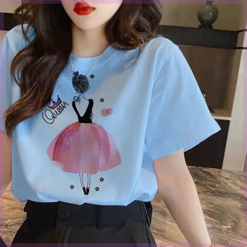 Áo thun Nữ mặc hè, Áo Phông Cotton Nữ in hình siêu xinh, mùa hè mát mẻ