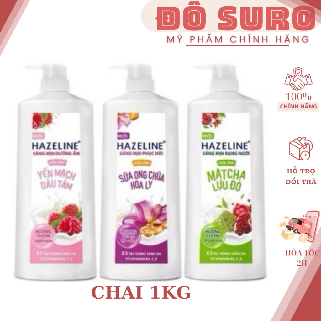 Sữa tắm dưỡng thể thiên nhiên hỗ  trắng sáng da Hazeline Chai 670g, 800g, 1KG