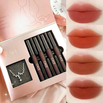 (Hot) Set Son 4 Thỏi Son Kem Colorful Mèo Kèm Dây Chuyền Siêu Xinh , Son Lì Bền Màu , Chống Thấm Nước