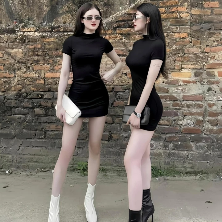 đầm body dáng ôm cổ 3 phân tay ngắn,váy tăm cổ 3cm dáng ôm body tôn dáng chất thun tăm co giãn V661 SUTANO