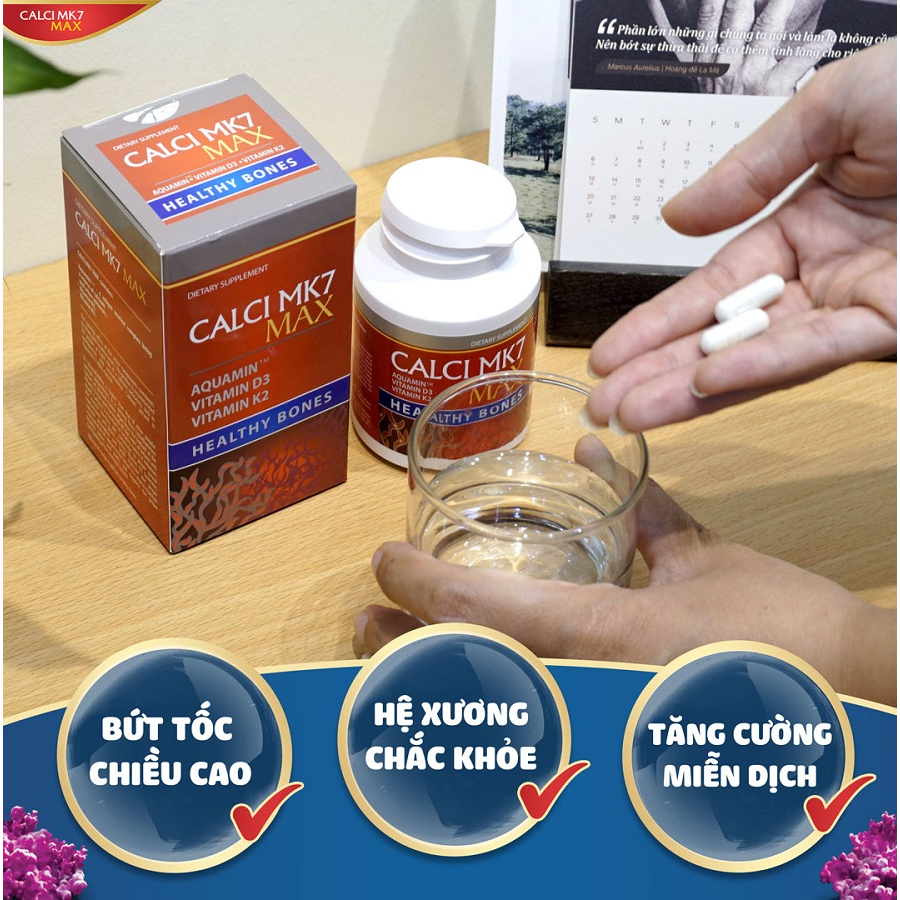 [Combo 3 Hộp ]Canxi MK7 Max - Giúp Xương Chắc Khỏe, Hỗ Trợ Phát Triển Chiều Cao Cho Trẻ Hộp 60 Viên