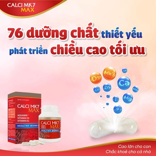 [Combo 3 Hộp ]Canxi MK7 Max - Giúp Xương Chắc Khỏe, Hỗ Trợ Phát Triển Chiều Cao Cho Trẻ Hộp 60 Viên