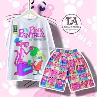 [Mẫu Mới] Set Bộ Quần Áo Báo Hồng Pink Panther cotton - Bộ đùi mặc nhà Hoạt Hình Cartoon form rộng Unisex nam nữ 38-65Kg