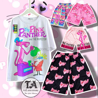 [Mẫu Mới] Set Bộ Quần Áo Báo Hồng Pink Panther cotton - Bộ đùi mặc nhà Hoạt Hình Cartoon form rộng Unisex nam nữ 38-65Kg
