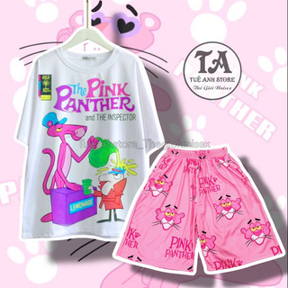 [Mẫu Mới] Set Bộ Quần Áo Báo Hồng Pink Panther cotton - Bộ đùi mặc nhà Hoạt Hình Cartoon form rộng Unisex nam nữ 38-65Kg