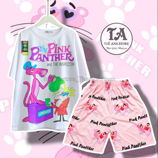 [Mẫu Mới] Set Bộ Quần Áo Báo Hồng Pink Panther cotton - Bộ đùi mặc nhà Hoạt Hình Cartoon form rộng Unisex nam nữ 38-65Kg