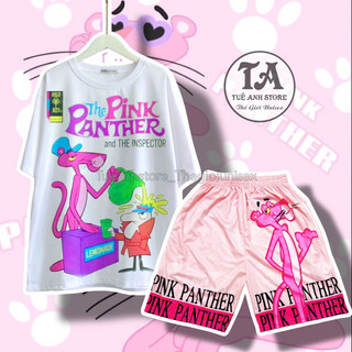 [Mẫu Mới] Set Bộ Quần Áo Báo Hồng Pink Panther cotton - Bộ đùi mặc nhà Hoạt Hình Cartoon form rộng Unisex nam nữ 38-65Kg