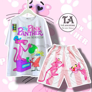 [Mẫu Mới] Set Bộ Quần Áo Báo Hồng Pink Panther cotton - Bộ đùi mặc nhà Hoạt Hình Cartoon form rộng Unisex nam nữ 38-65Kg