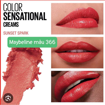 [Mỹ] Son thỏi Maybelline Cream Lipstick 366 Sunset Spark.màu đỏ: