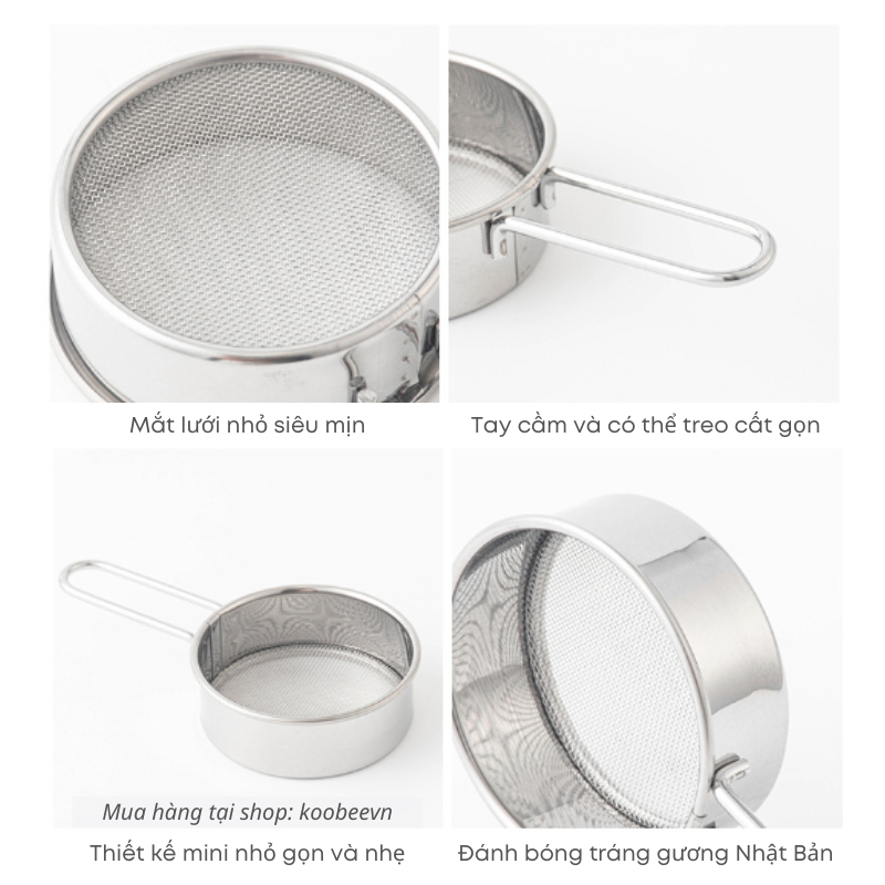 Dụng Cụ Rây Bột Inox Thành Cao KOOBEE Có Tay Cầm Làm Bánh Vắt Chanh Rây Cafe Cacao Matcha | 049