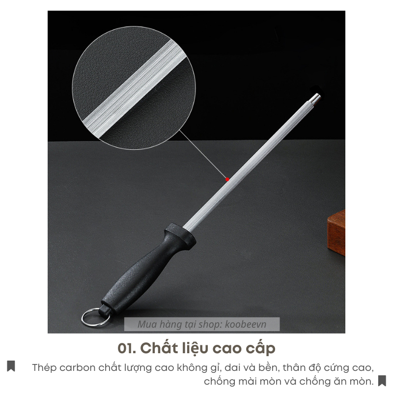 Dụng Cụ Mài Dao KOOBEE 31cm Thép Carbon Siêu Cứng - Thanh Mài Dao Chống Mòn, Giữ Sắc Bén | 050