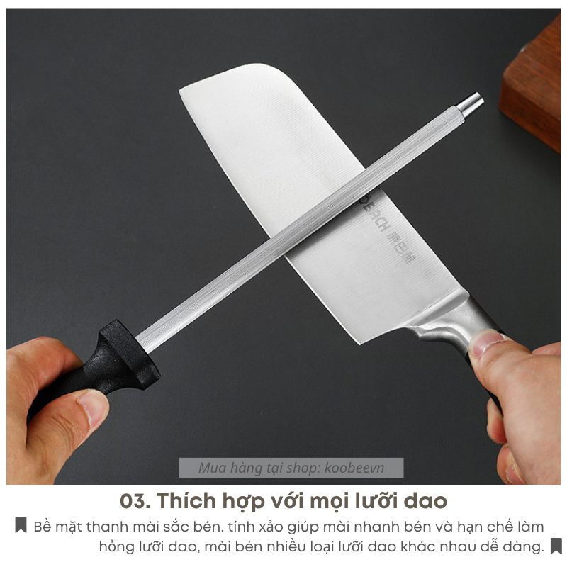 Dụng Cụ Mài Dao KOOBEE 31cm Thép Carbon Siêu Cứng - Thanh Mài Dao Chống Mòn, Giữ Sắc Bén | 050