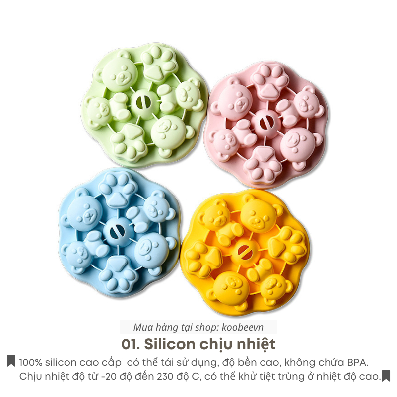 Khuôn Silicon Hoạt Hình KOOBEE Có Nắp Đậy – Hấp Bánh, Làm Thạch, Pudding, Đồ Ăn Dặm Cho Bé | 052