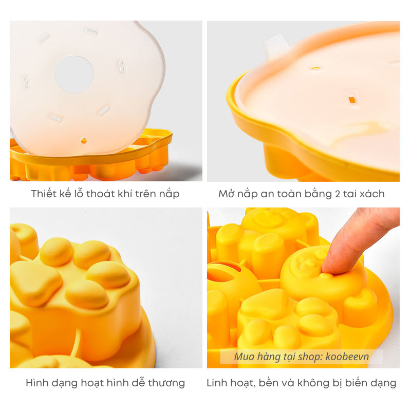 Khuôn Silicon Hoạt Hình KOOBEE Có Nắp Đậy – Hấp Bánh, Làm Thạch, Pudding, Đồ Ăn Dặm Cho Bé | 052