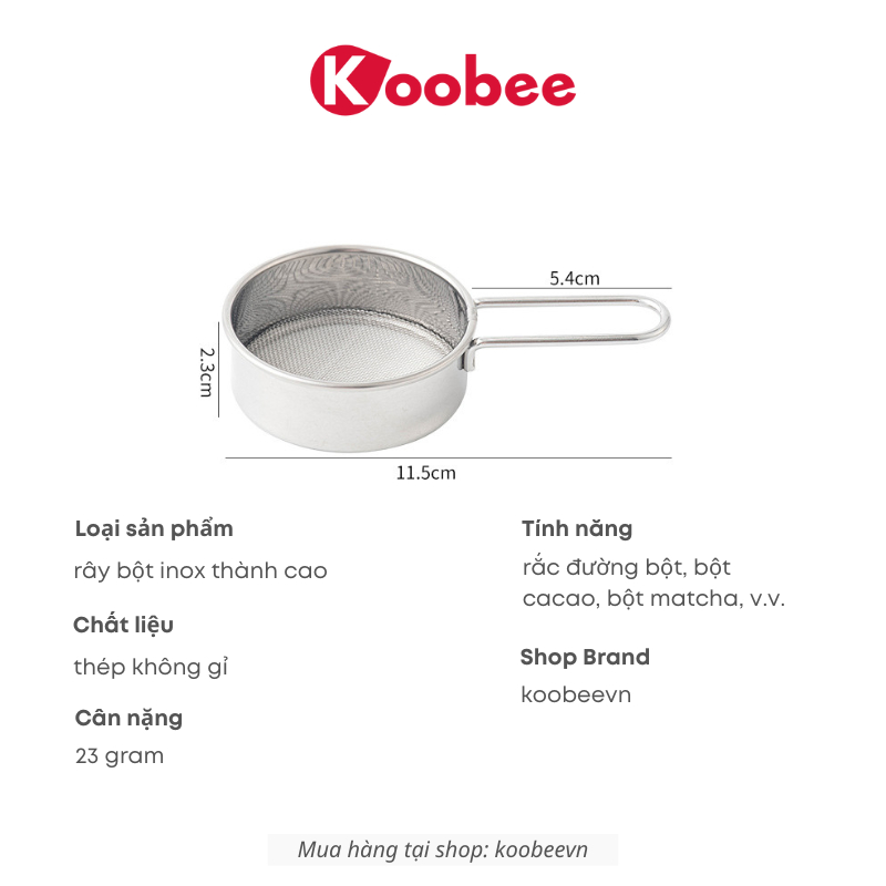 Dụng Cụ Rây Bột Inox Thành Cao KOOBEE Có Tay Cầm Làm Bánh Vắt Chanh Rây Cafe Cacao Matcha | 049