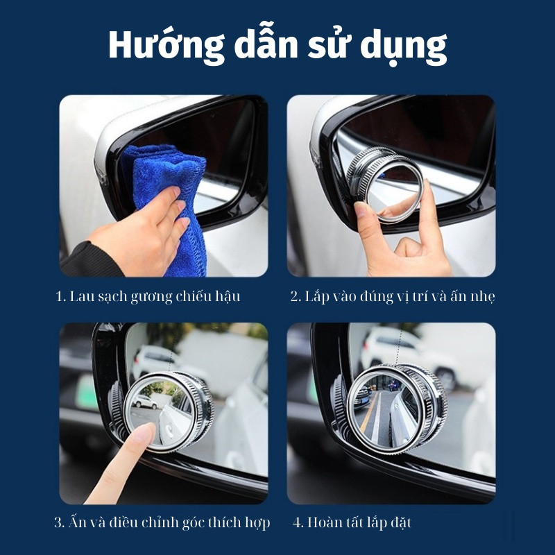 Cặp 2 Gương Cầu Lồi Ô Tô Gắn Kính Hậu. Loại Tốt Nhất, Có Đế Hút Chân Không Chắc Chắn, Xoay 360 Độ Xóa Điểm Mù,K Bám Nước