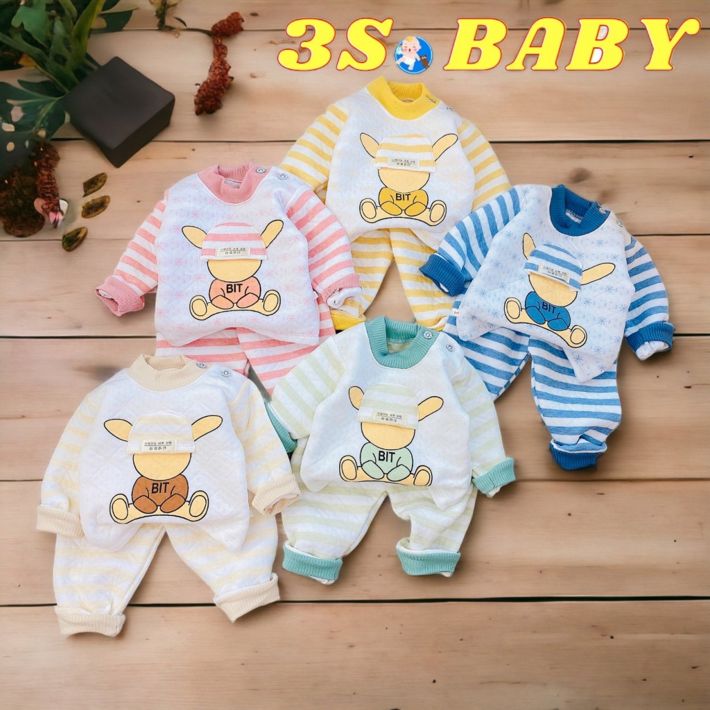 Bộ tay dài phối kẻ chất xốp trần bông cao cấp mềm mại, giữ ấm cho bé trai bé gái từ 6-16kg, nhiều màu lựa chọn - VV01