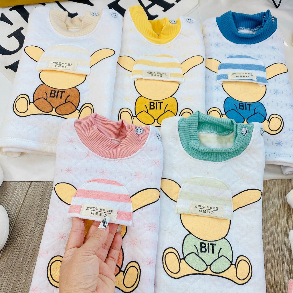 Bộ tay dài phối kẻ chất xốp trần bông cao cấp mềm mại, giữ ấm cho bé trai bé gái từ 6-16kg, nhiều màu lựa chọn - VV01