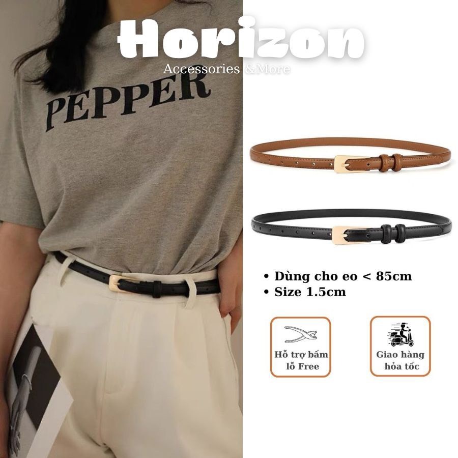 Thắt lưng da nam nữ đai váy nữ dây nịt mặt con thoi bản nhỏ da xịn dày dặn 1.5cm phối blazer, đầm thời trang Horizon