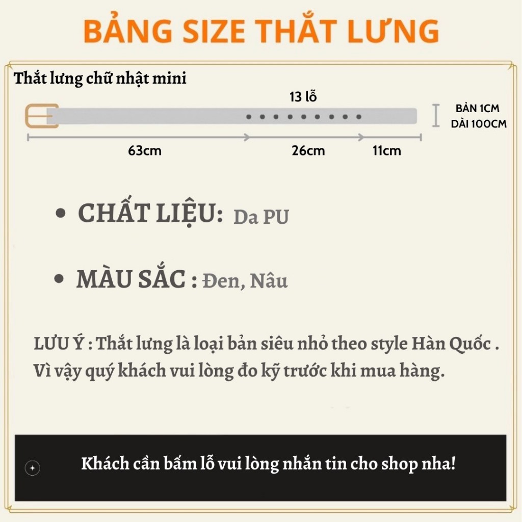 Thắt lưng nữ nhỏ xíu mini mặt chữ nhật 1CM Horizon - Dây nịt thắt lưngđai váy áo bản nhỏ Basic đơn giản
