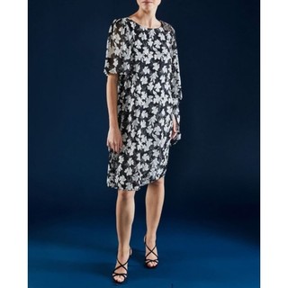 Đầm dự tiệc chiffon hoa trắng đen vai đính đá FIESTA size M