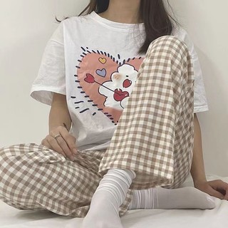 Quần Dài Kẻ Caro Nâu Cạp Chun Dáng Rộng Xinh Xắn Dành Cho Nữ