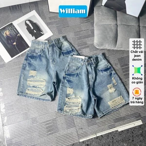 Quần jean ngố nữ ống rộng rách nhẹ, jean denim không co giãn dày dặn, cực xinh, cực bền WILLIAM - AT422