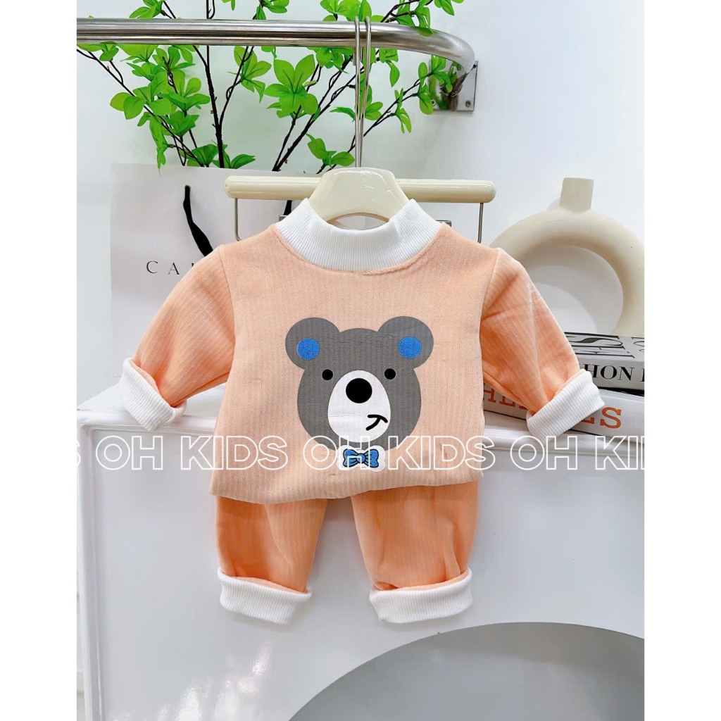 Bộ nỉ nhung cho bé trai bé gái từ 6-17kg, bộ nỉ thu đông hình gấu TH02