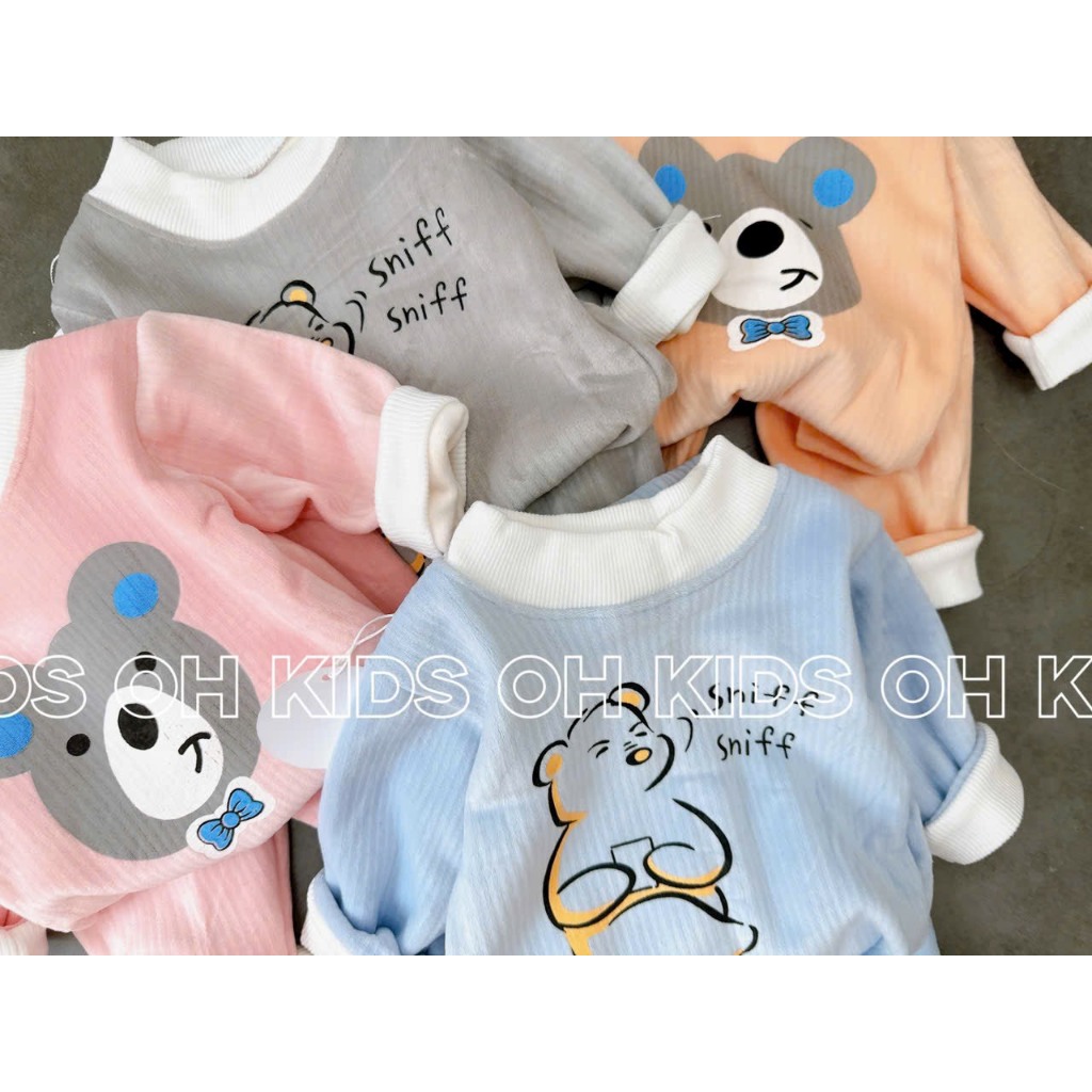 Bộ nỉ nhung cho bé trai bé gái từ 6-17kg, bộ nỉ thu đông hình gấu TH02