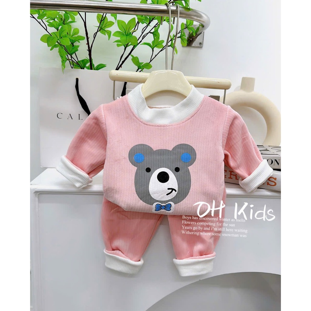 Bộ nỉ nhung cho bé trai bé gái từ 6-17kg, bộ nỉ thu đông hình gấu TH02