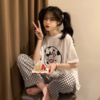 Quần Dài Kẻ Caro Đen Cạp Chun Cao Dáng Rộng Xinh Xắn Dành Cho Nữ