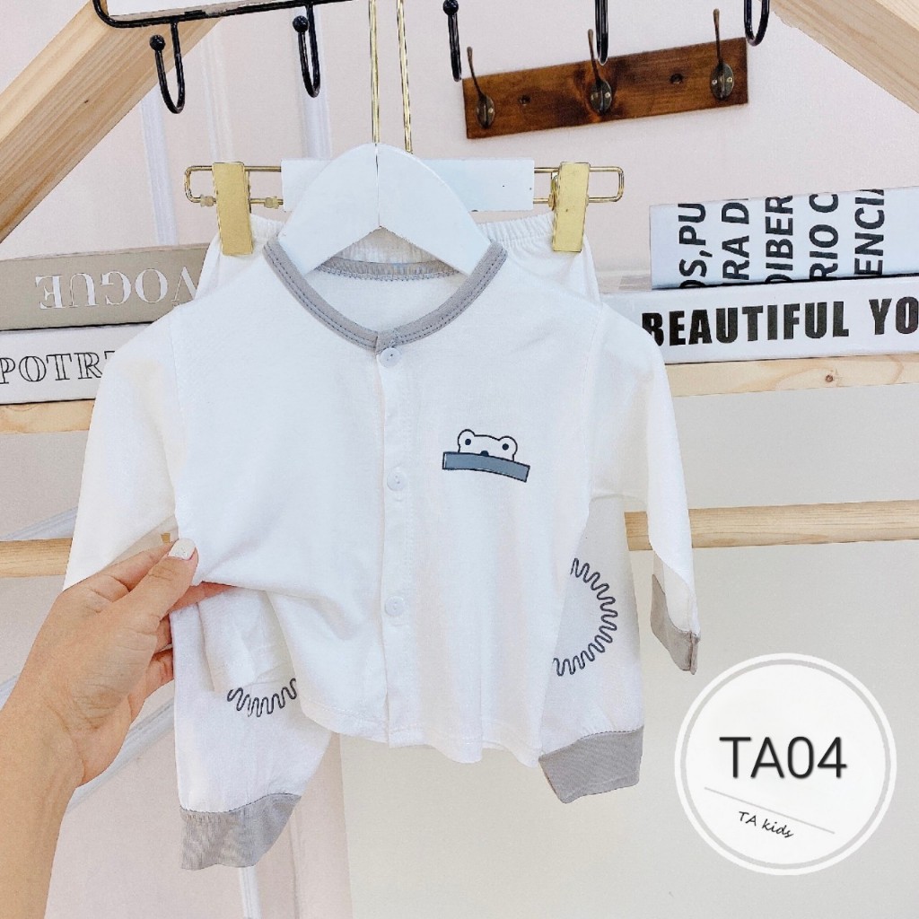 Bộ quần áo sơ sinh dài tay thun lạnh mềm mại co giãn tốt cho bé từ 0-9 tháng TA04
