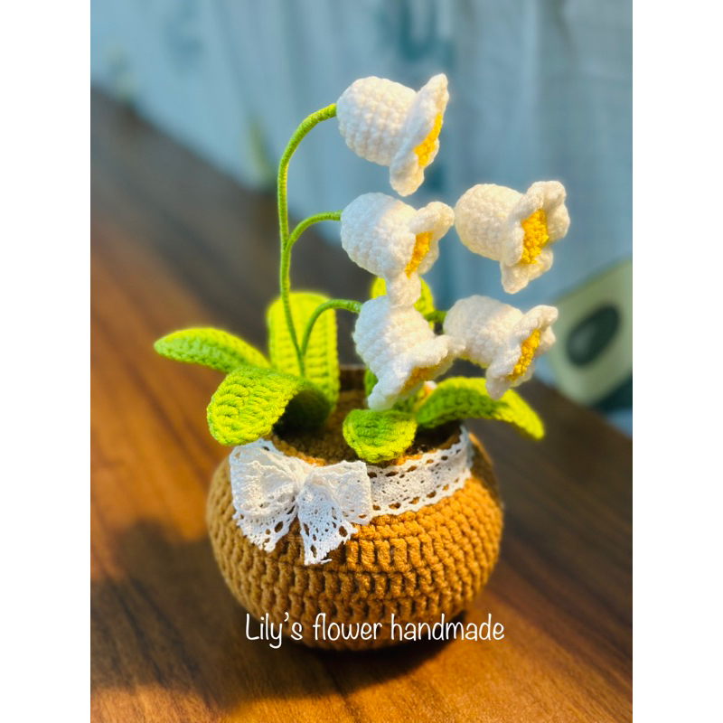Chậu hoa linh lan móc len Chậu hoa handmade trang trí, quà tăng cho ...