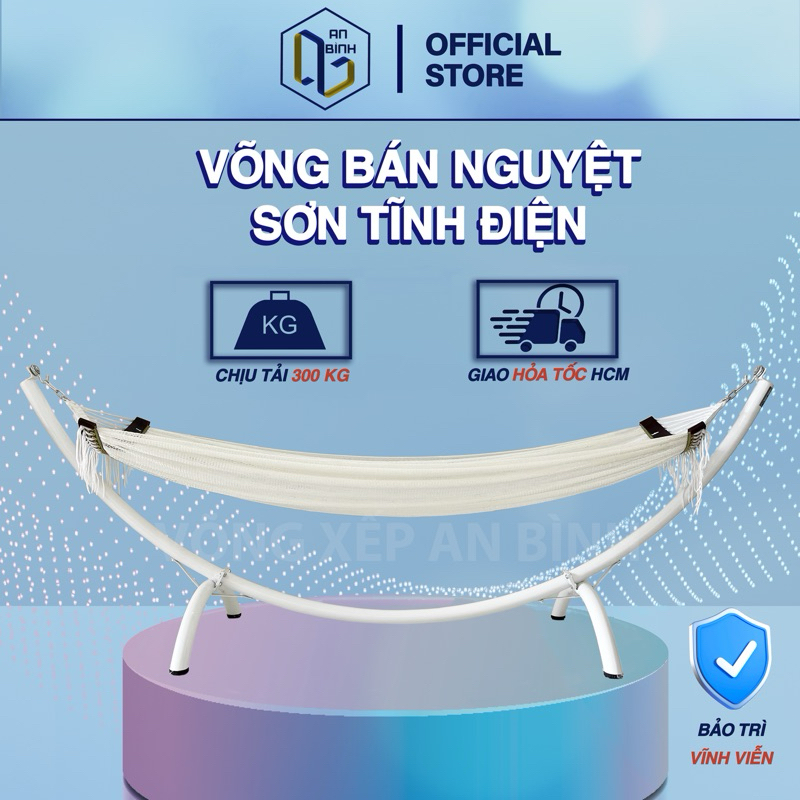 Võng Bán Nguyệt Chính Hãng An Bình, Khung Thép Mạ kẽm Sơn Tĩnh Điện Lắp Ráp Chịu Lực 300kg, Lưới Võng Hàn Quốc Siêu Bền