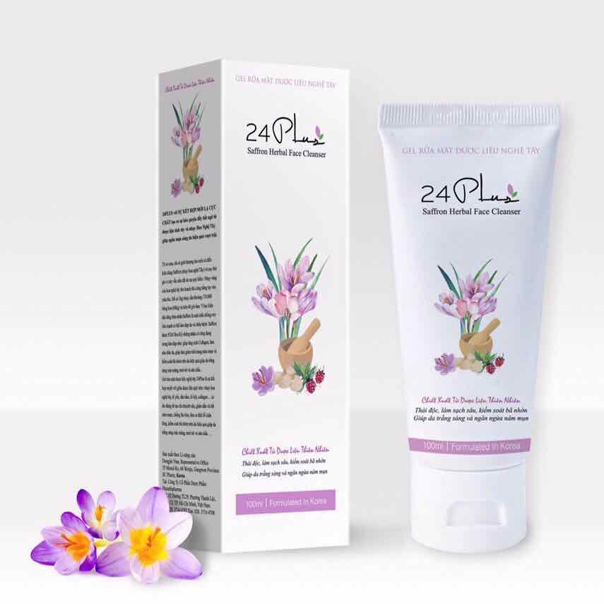 Gel Rửa Mặt Nhụy Hoa Nghệ Tây Saffron 24Plus 100ml (Dược mỹ phẩm thuần Chay)