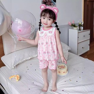 Bộ Ba Lỗ Cổ Bèo Chất Liệu Cotton Mềm Mại Họa Tiết Hoạt Hình Dễ Thương Đáng Yêu Cho Bé Gái (QA04)