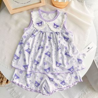 Bộ Ba Lỗ Cổ Bèo Chất Liệu Cotton Mềm Mại Họa Tiết Hoạt Hình Dễ Thương Đáng Yêu Cho Bé Gái (QA04)