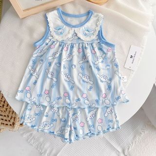 Bộ Ba Lỗ Cổ Bèo Chất Liệu Cotton Mềm Mại Họa Tiết Hoạt Hình Dễ Thương Đáng Yêu Cho Bé Gái (QA04)