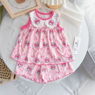 Bộ Ba Lỗ Cổ Bèo Chất Liệu Cotton Mềm Mại Họa Tiết Hoạt Hình Dễ Thương Đáng Yêu Cho Bé Gái (QA04)